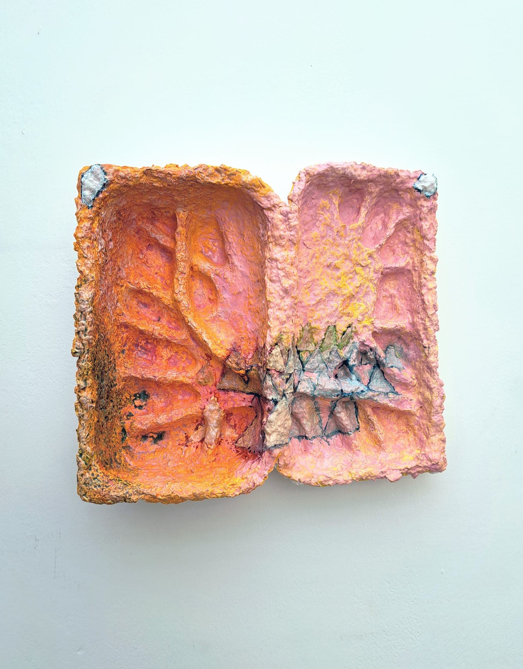 Anti Trespass, 2026. Oil paint, gesso, paper pulp cast.