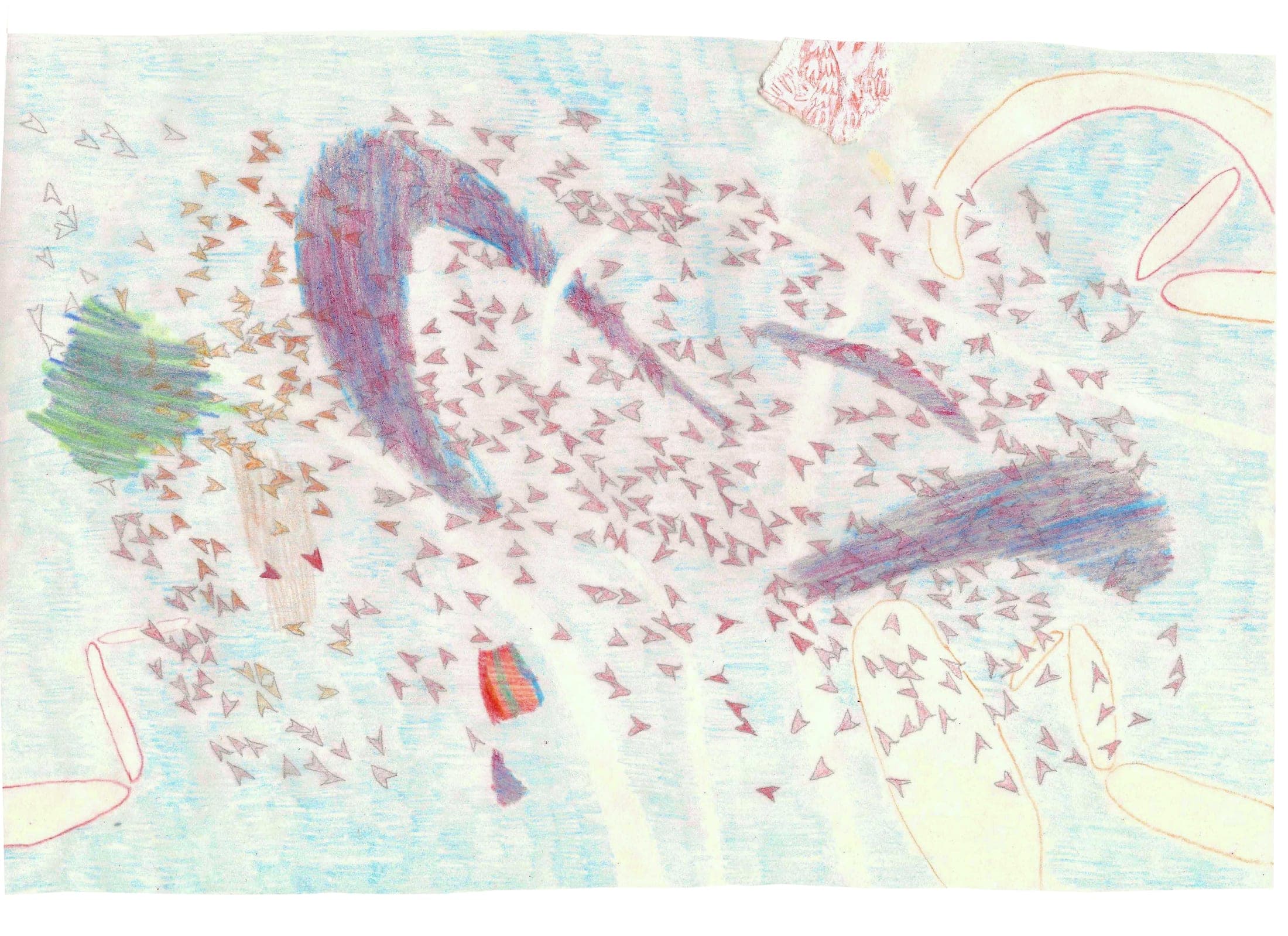 Floating energy coordinates, 2026. Coloured pencil, pencil, cartridge paper, linseed oil.