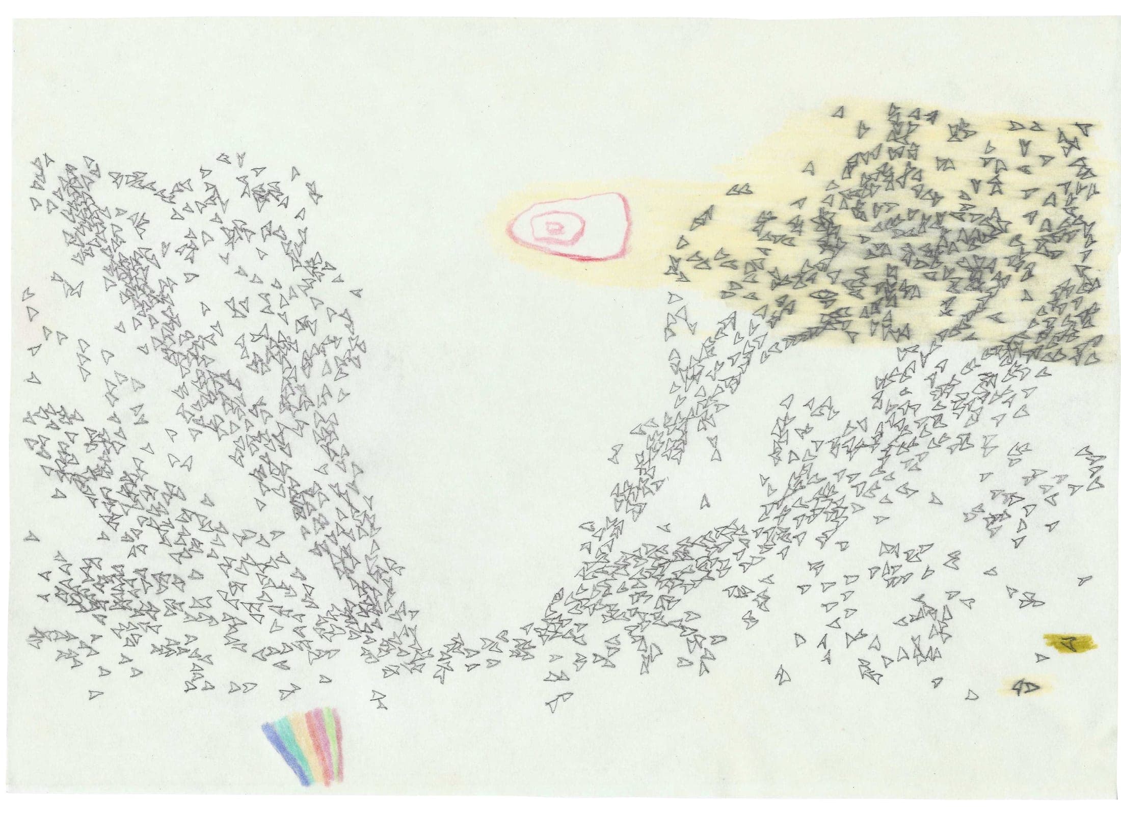 Mapped whoosh, 2026. Coloured pencil, pencil, cartridge paper, linseed oil.