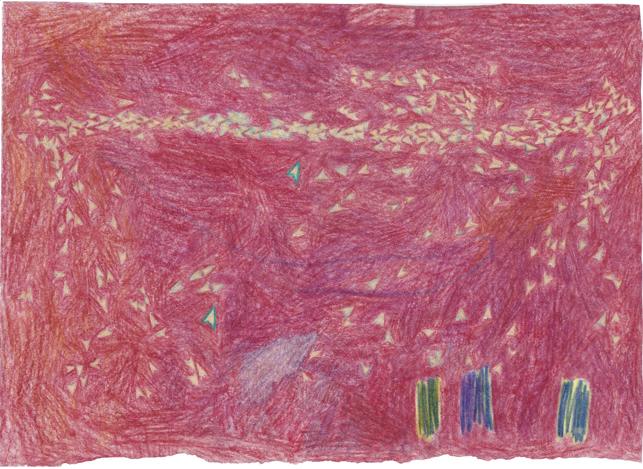 Two sides, 2026. Coloured pencil, pencil, cartridge paper, linseed oil.